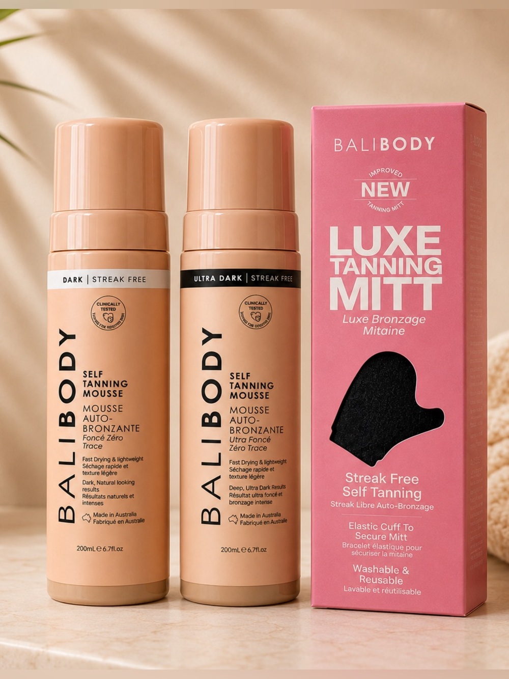 BALIBODY Self Tanning Dark + Ultra Dark Mousses + Luxe Mitt (NEW/SEALED)